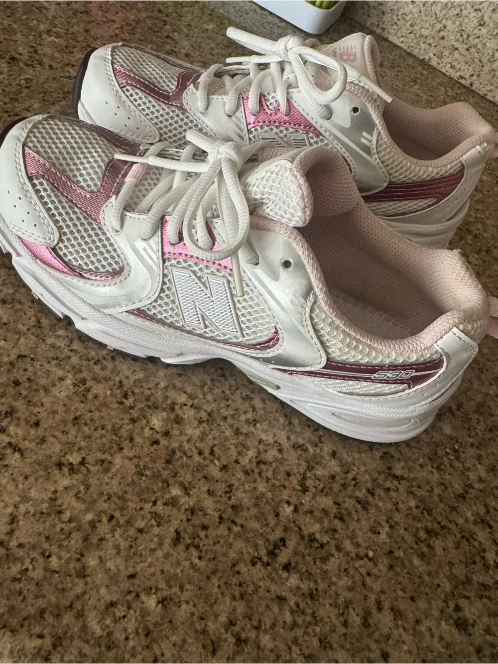New Balance 530 Kids White and Light Pink Mesh Athletic Sneakers